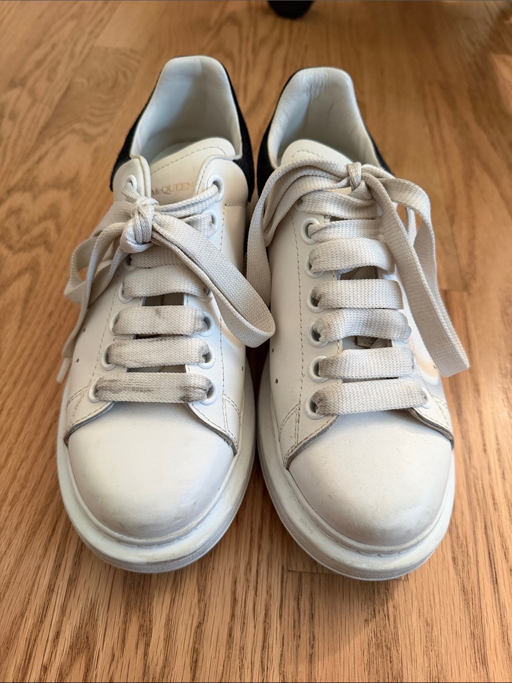 Alexander McQueen Off-White Leather Oversized Lace-Up Sneakers with Black Heel